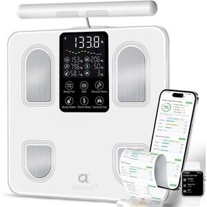Smart Body Composition Scale BMI Body Fat Muscle App Sync 400 lb 8 Electrodes